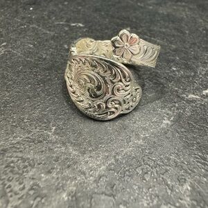 Source Unknown Silver Spoon Floral Ring